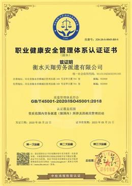 職業(yè)健康安全管理體系認(rèn)證證書(shū)